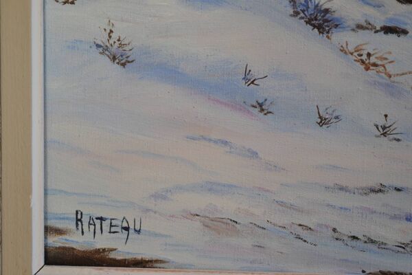 Rateau '' Paysage enneigé '' peinture HST encadrée