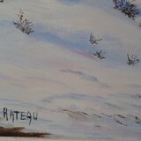 Rateau " Paysage enneigé " peinture HST encadrée
