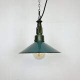 Industrial petrol enamel military pendant lamp with cast aluminium top, 1960s