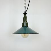Industrial petrol enamel military pendant lamp with cast aluminium top, 1960s