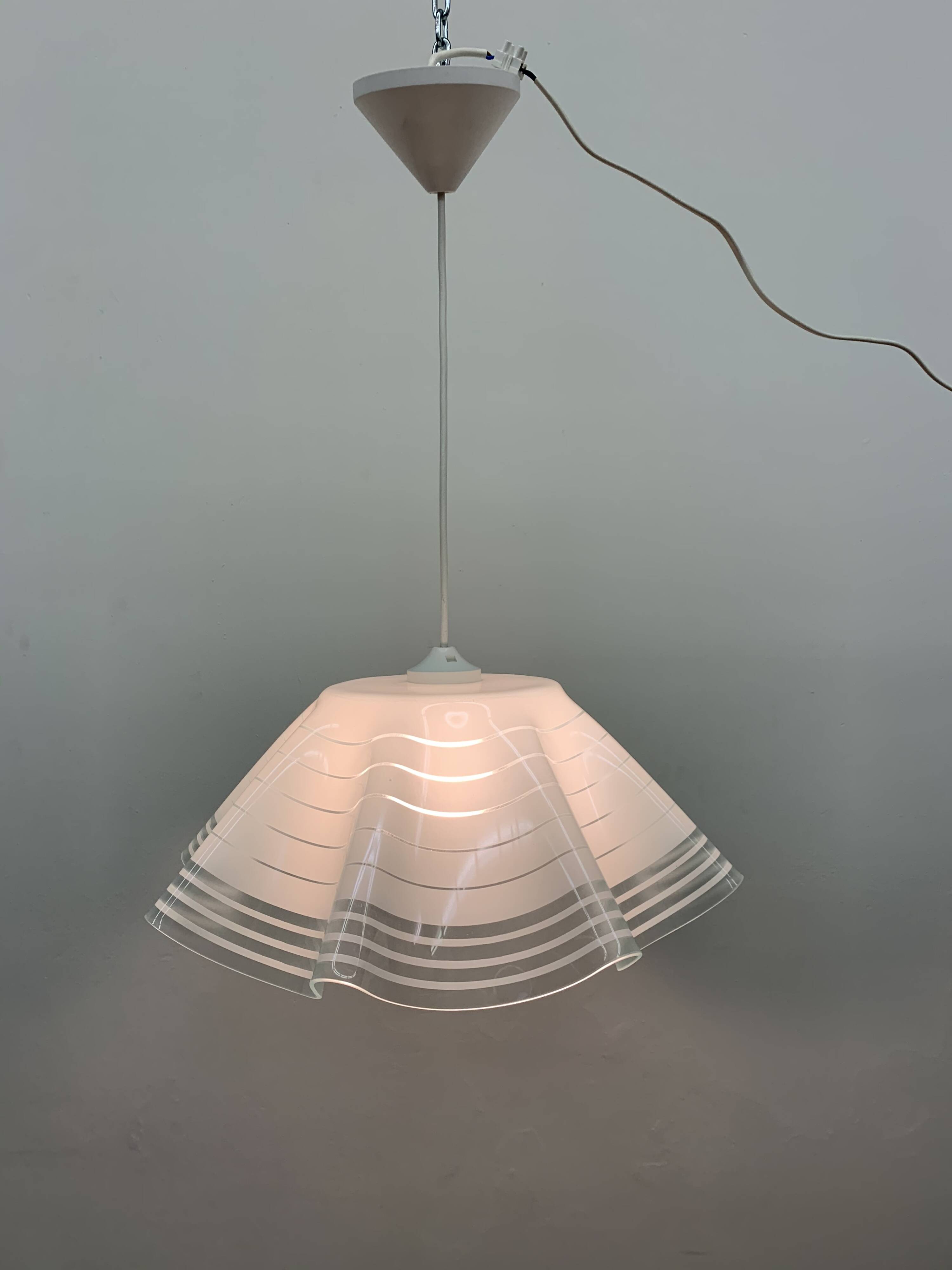 Mid-century minimalist folded glass hanging lamp, 1980’s