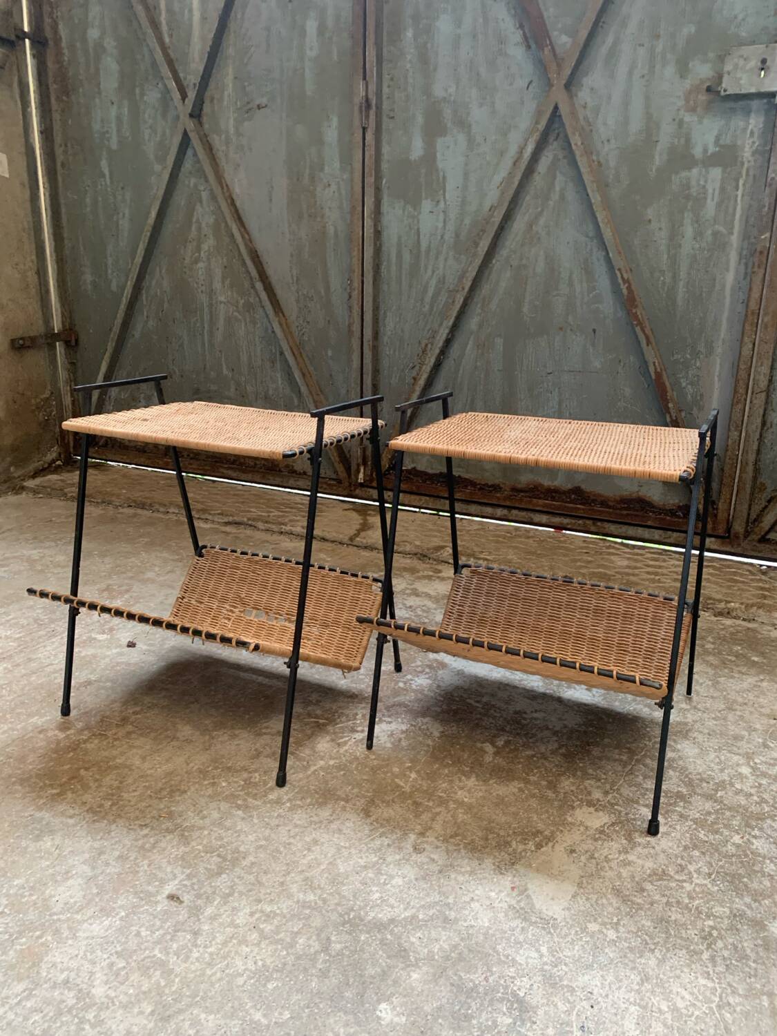 Pair of Raoul Guys Wicker Magazine Racks Circa 195