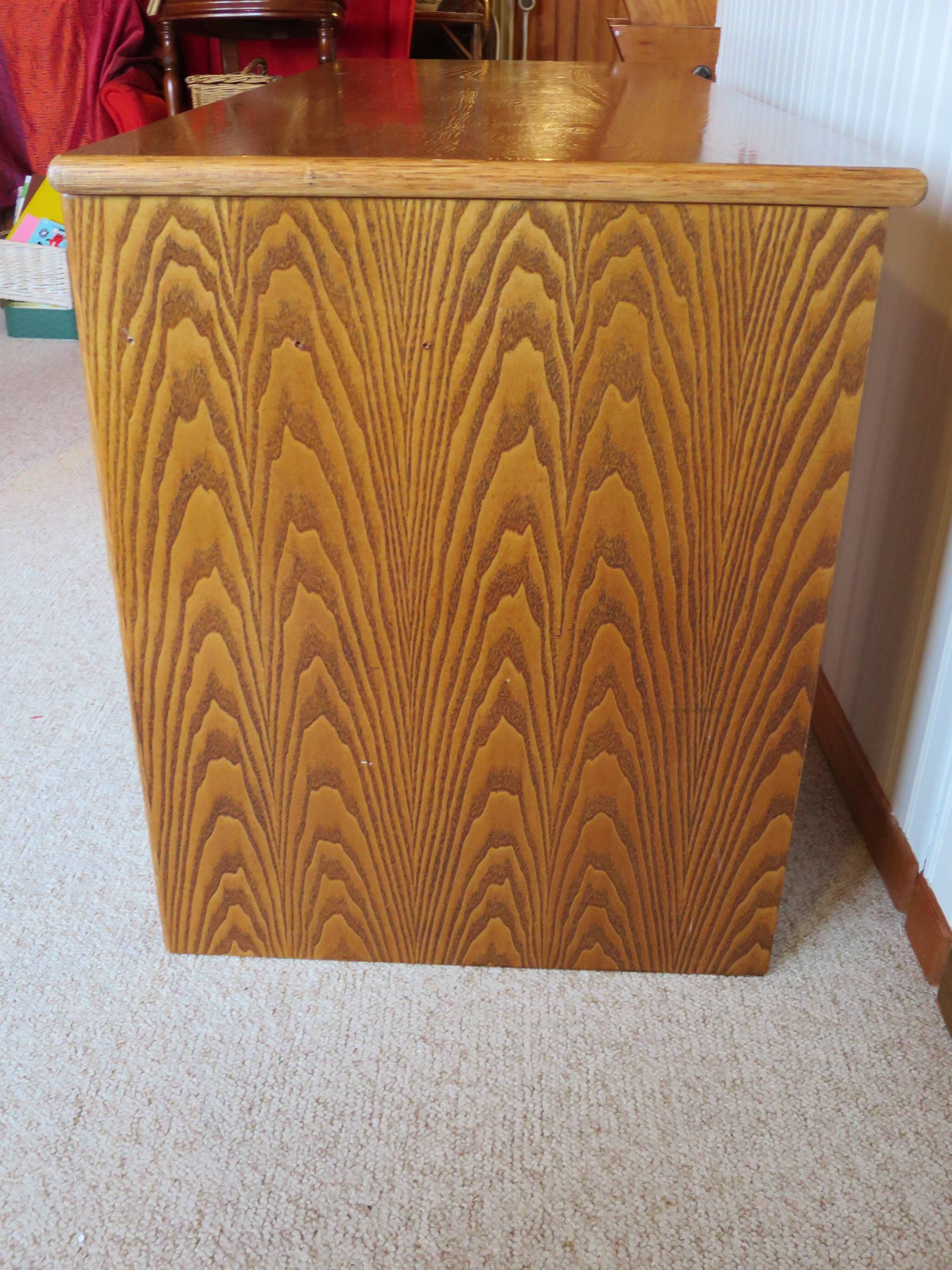 Rare vintage desk Ash and woven rattan - Large top - 6 drawers - Functional desk