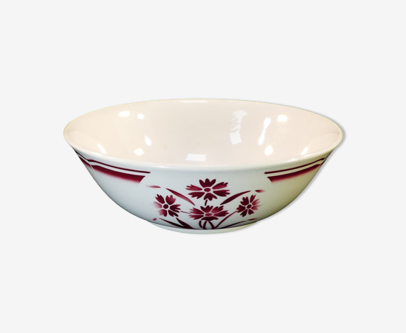 Saladier en faience de badonviller fb fenal freres décor fleur rouge