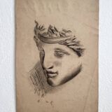Old academic drawing, study of a head after marble, late 19th century