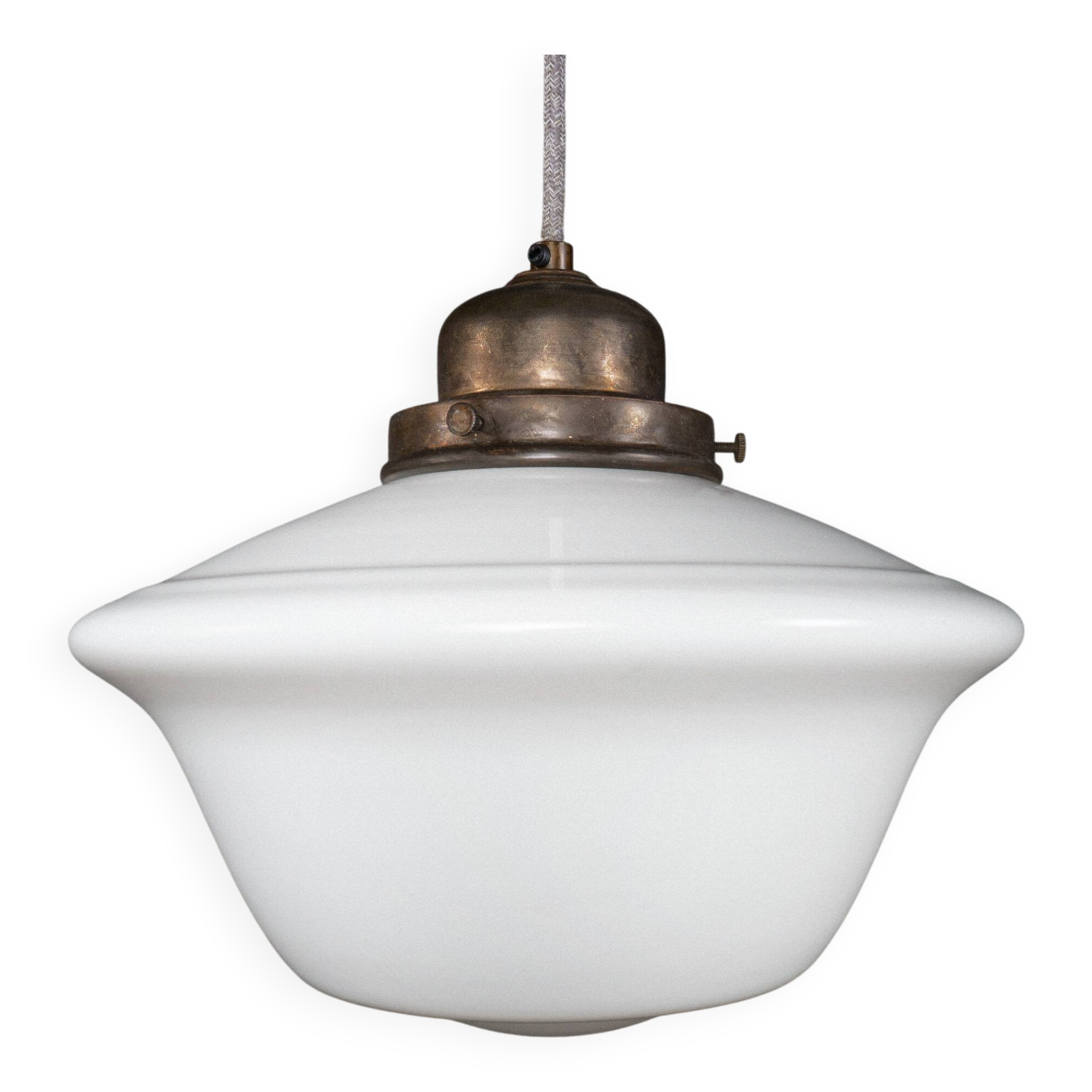English Edwardian Opaline Glass School / Chapel Pendant Lamp