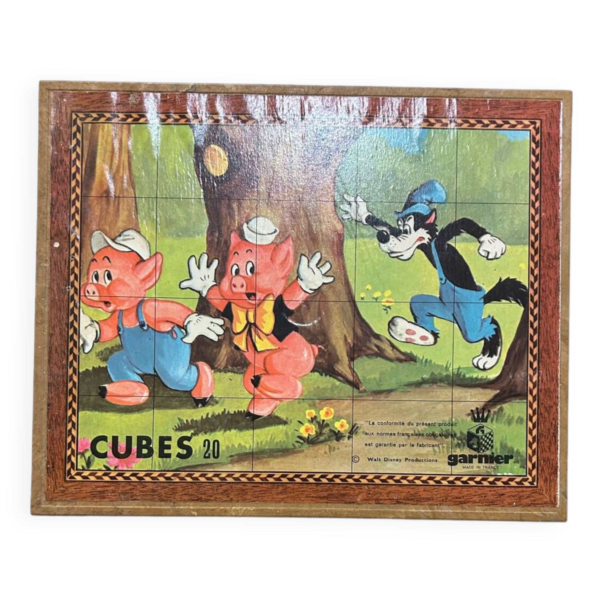 Jouet Ancien Puzzle Cubes 12 Pièces - En Carton Avec Boîte D'origine, Vintage