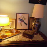 Living room mood lamp, silver metal base, wooden base, pleated lampshade