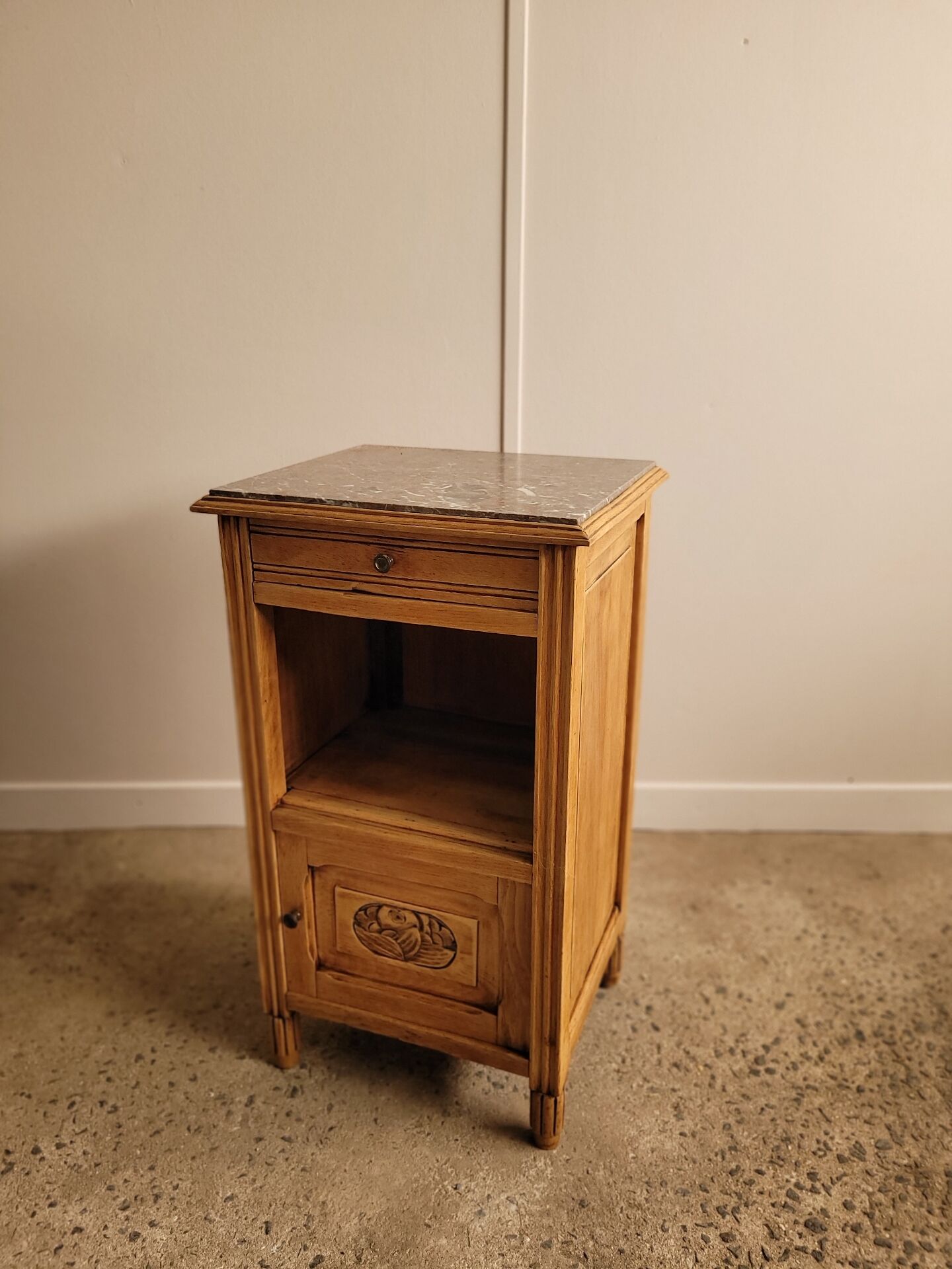 Wooden bedside table in Art Deco style
