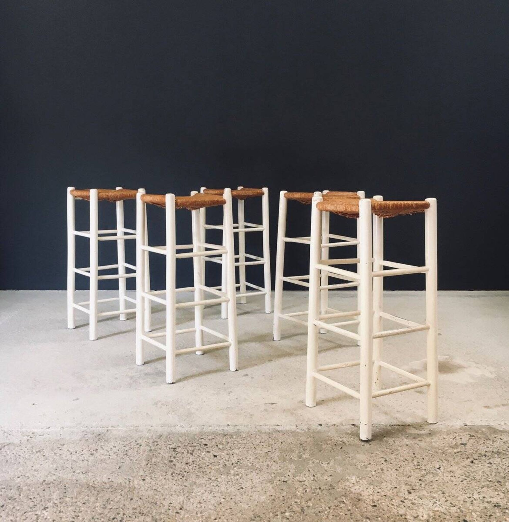 Rustic Handcrafted High Stools, France, 1940s, Set of 5