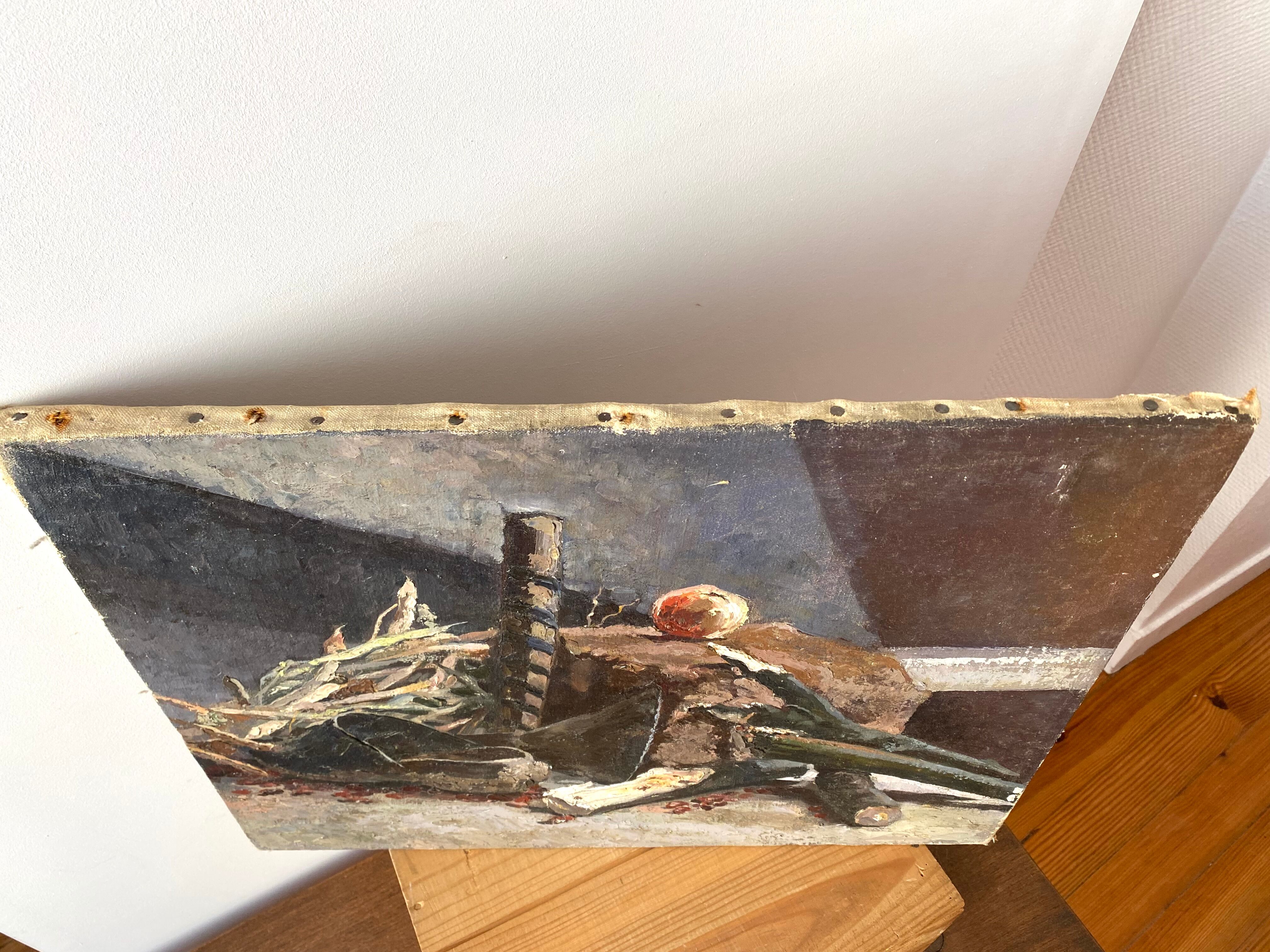 Oil on canvas still life 60s vintage