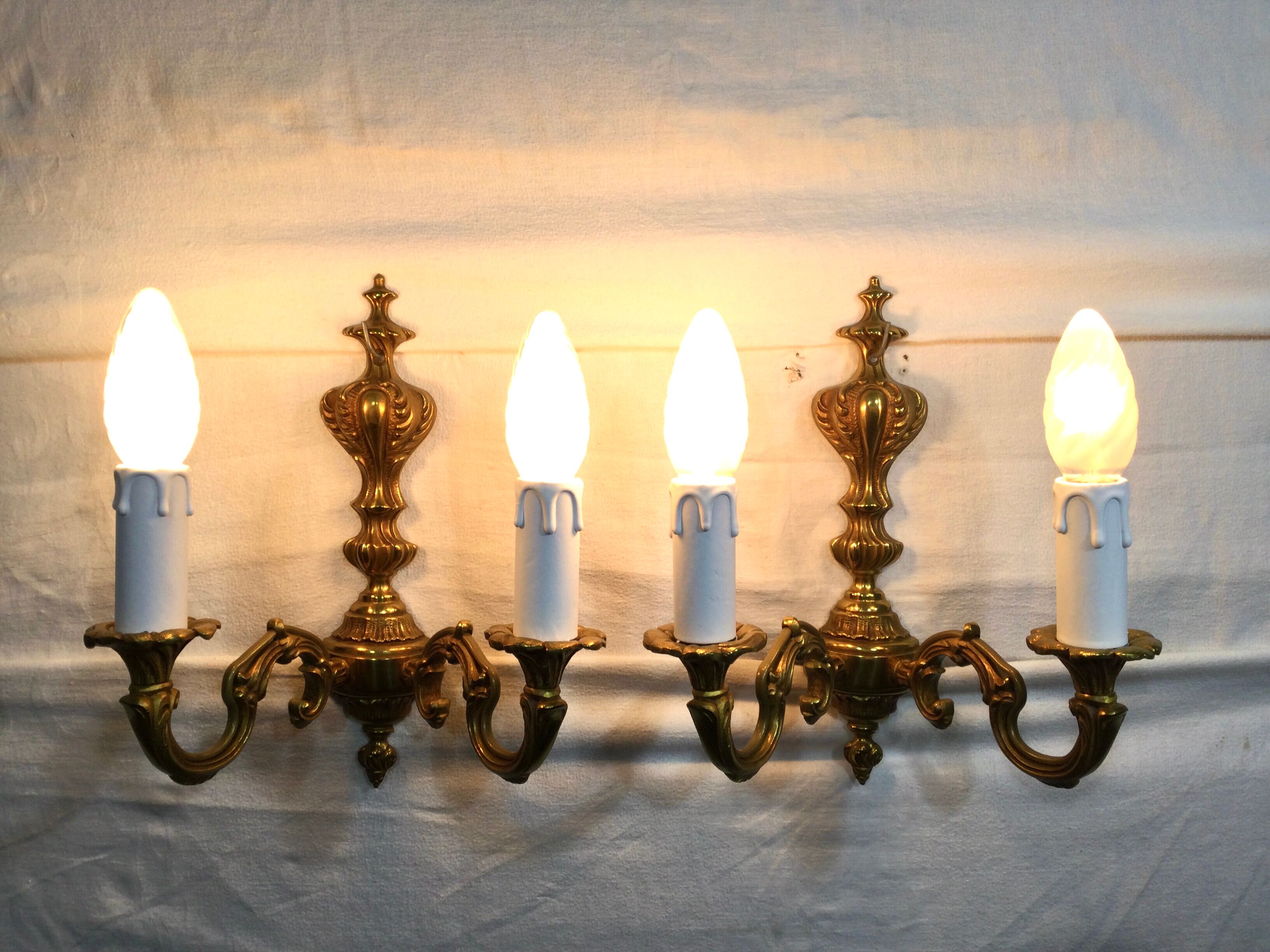 Pair of sconces Bronze 2 lights Louis XV style