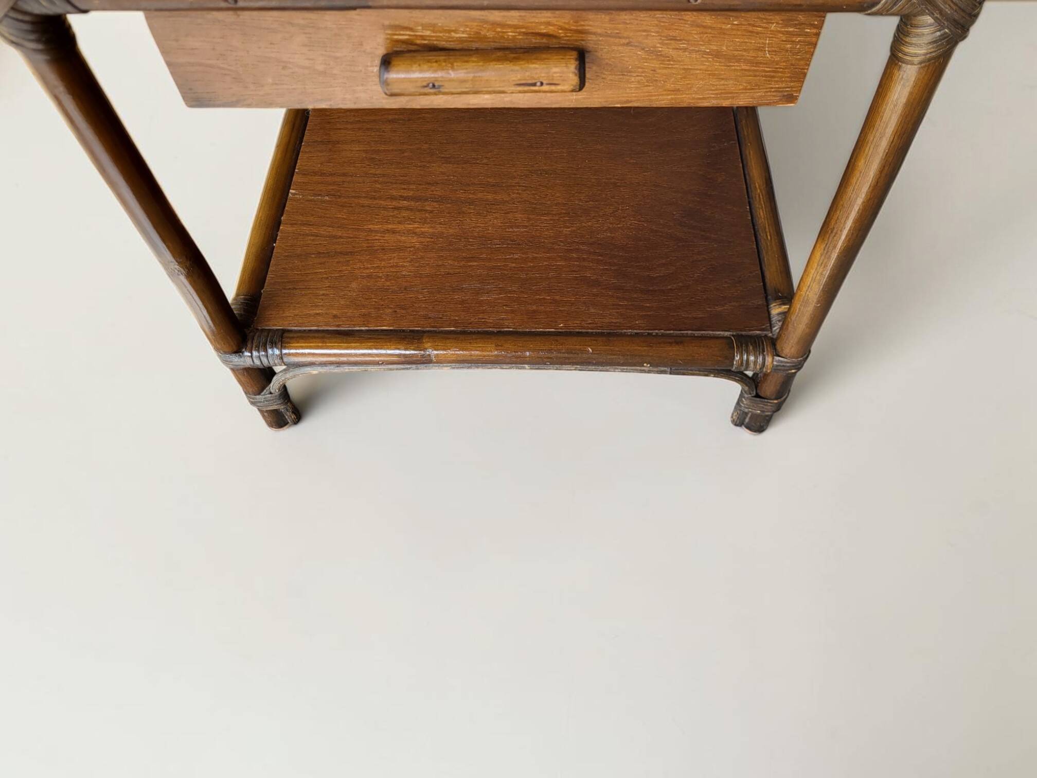 70s rattan bedside table / side table