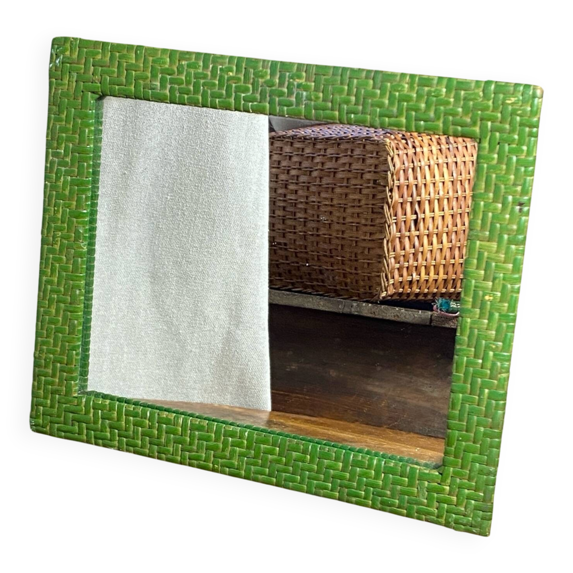 Rectangular wicker mirror