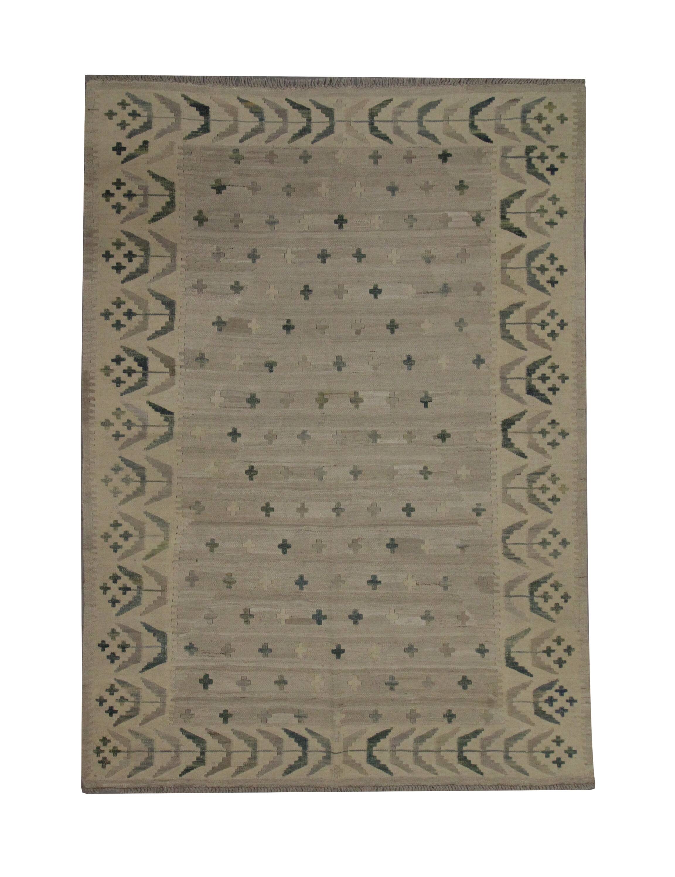 Tapis Kilim en laine kaki gris, style scandinave, tissé à plat et fait main
