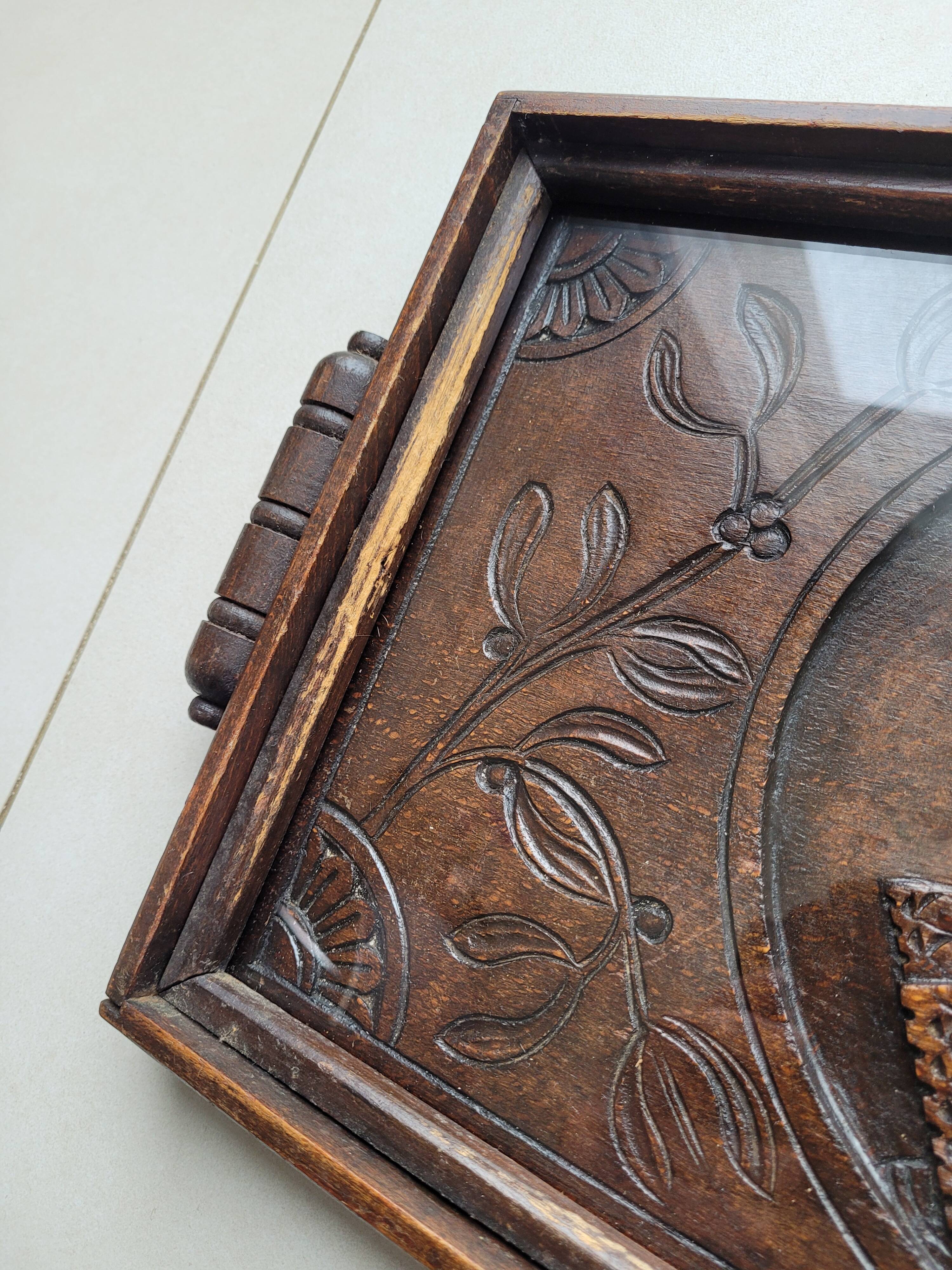Breton carved wooden top signed E Le Nauthiec