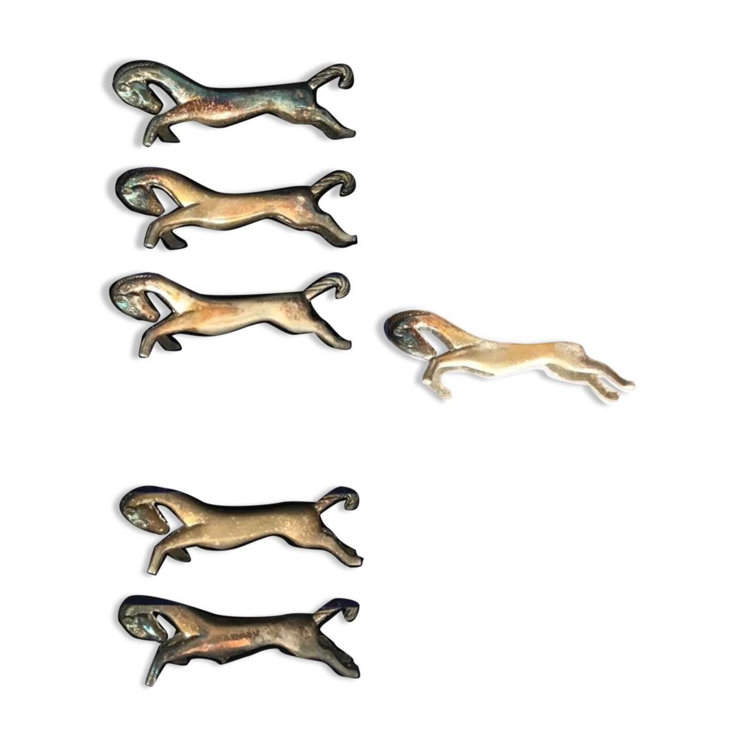 Six knife holders silver metal horse