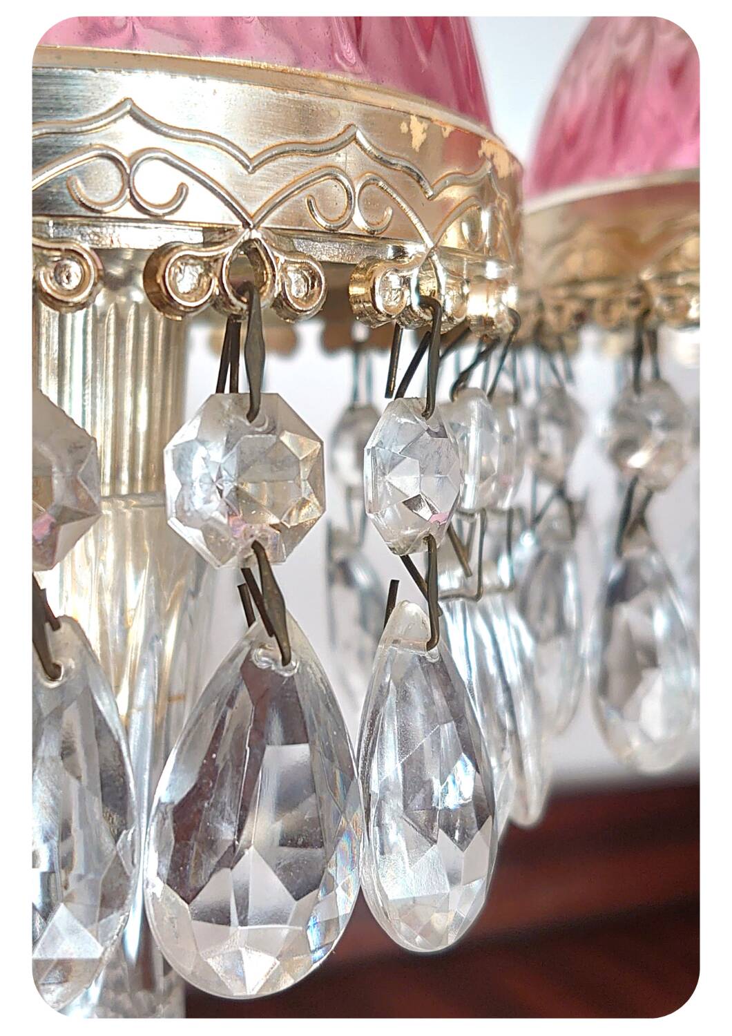 Michelotti Crystal Glass Prism Boudoir Parlor Lamps 1950s