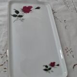 Plat à cake à oreilles en porcelaine Bavaria blanche décor roses fushia liseré doré