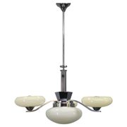 1930s Czech Art Deco chrome chandelier with cream opaline glass shades