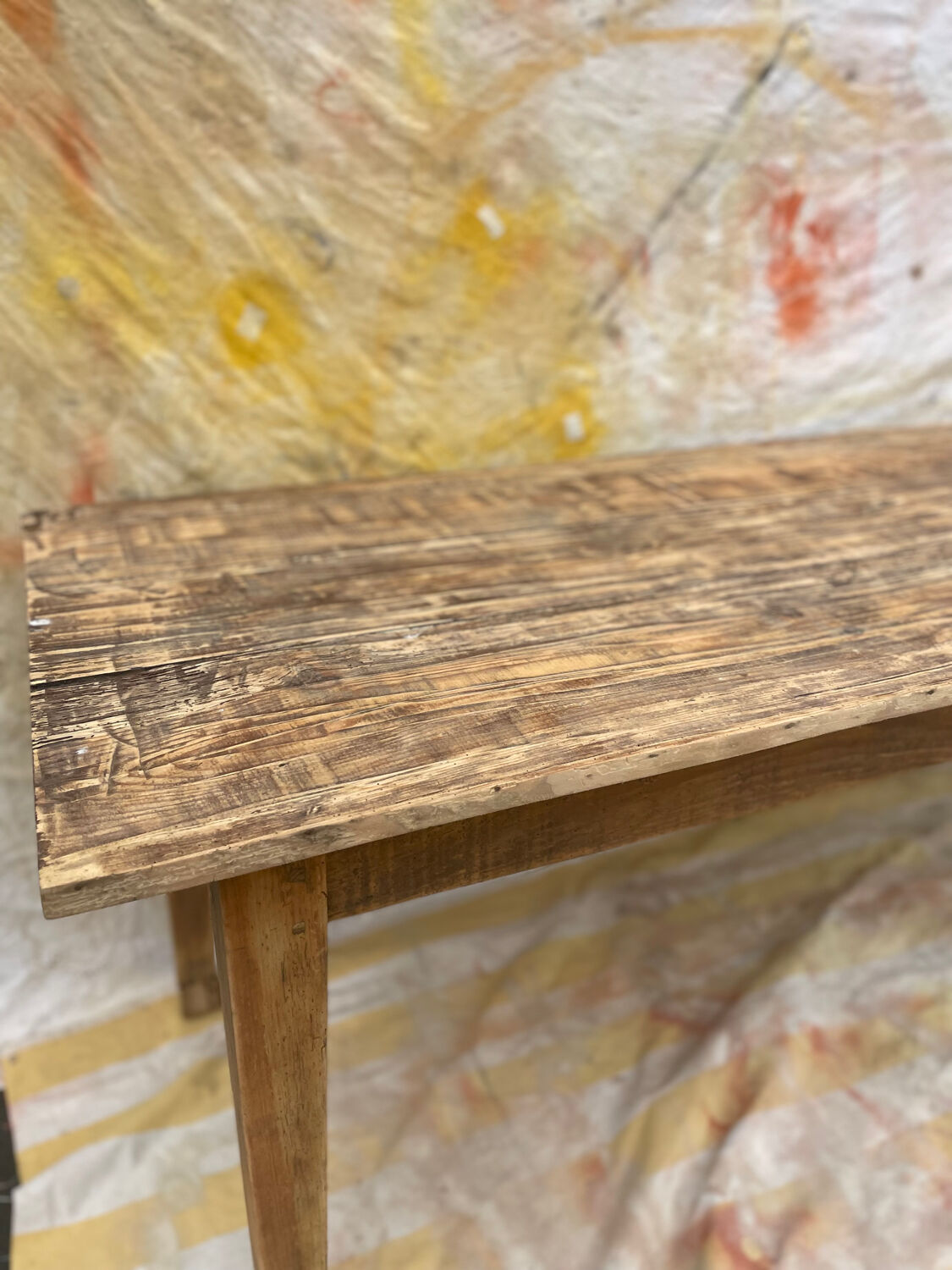 Large antique winemaker's table in solid wood – 230 x 75 x 75 cm