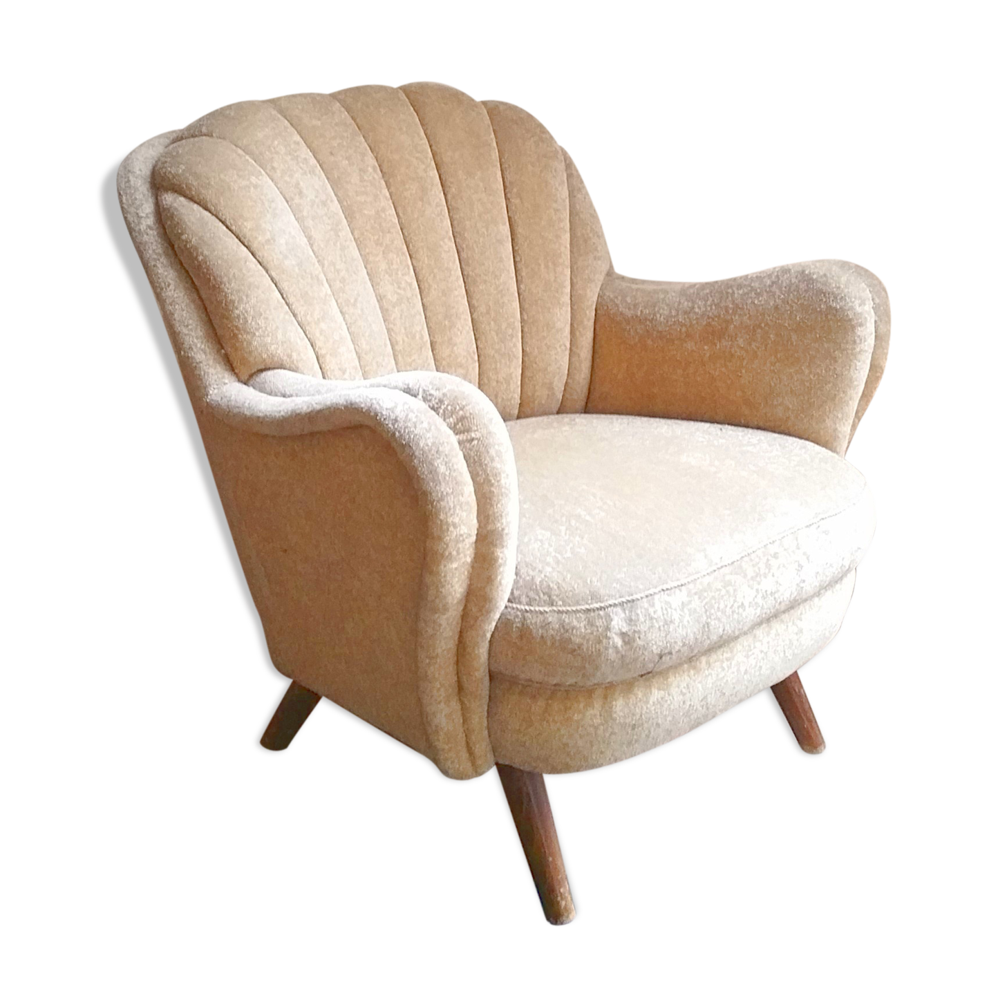 Fauteuil Club des années 40 50 original mid century Jaune beige vintage