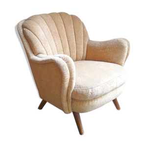 Fauteuil Club des années 40 50 original mid century jaune beige vintage