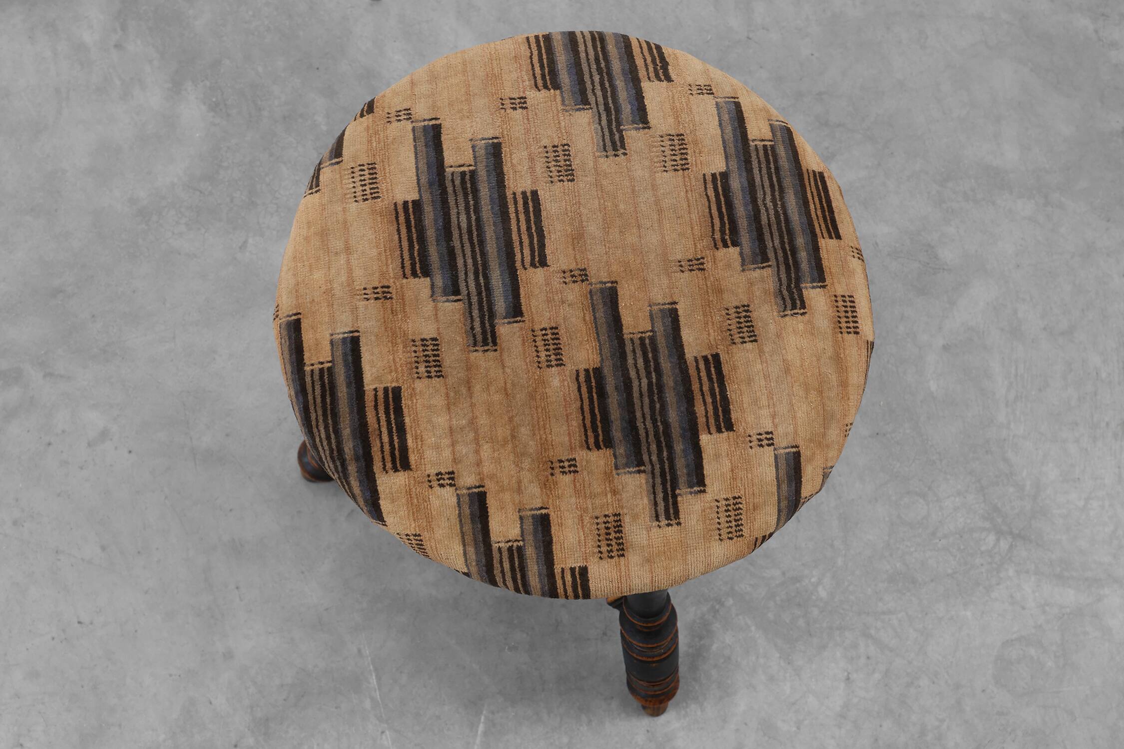 Art Deco adjustable piano stool with original upholstery, France 1920s