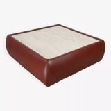 Vintage square travertine and leather coffee table