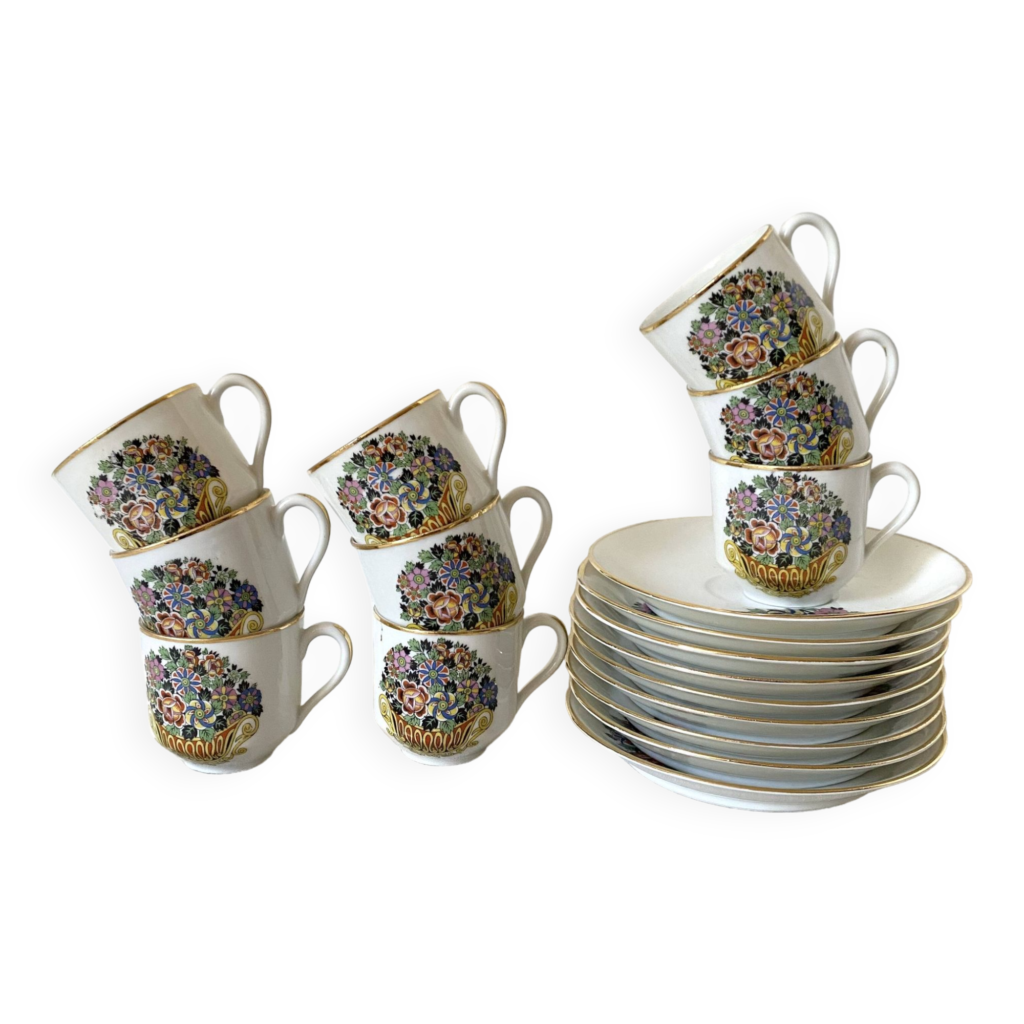 Floral coffee cups in Limoges porcelain