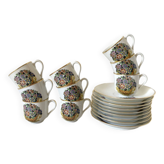 Tasses à café fleuries en porcelaine de Limoges