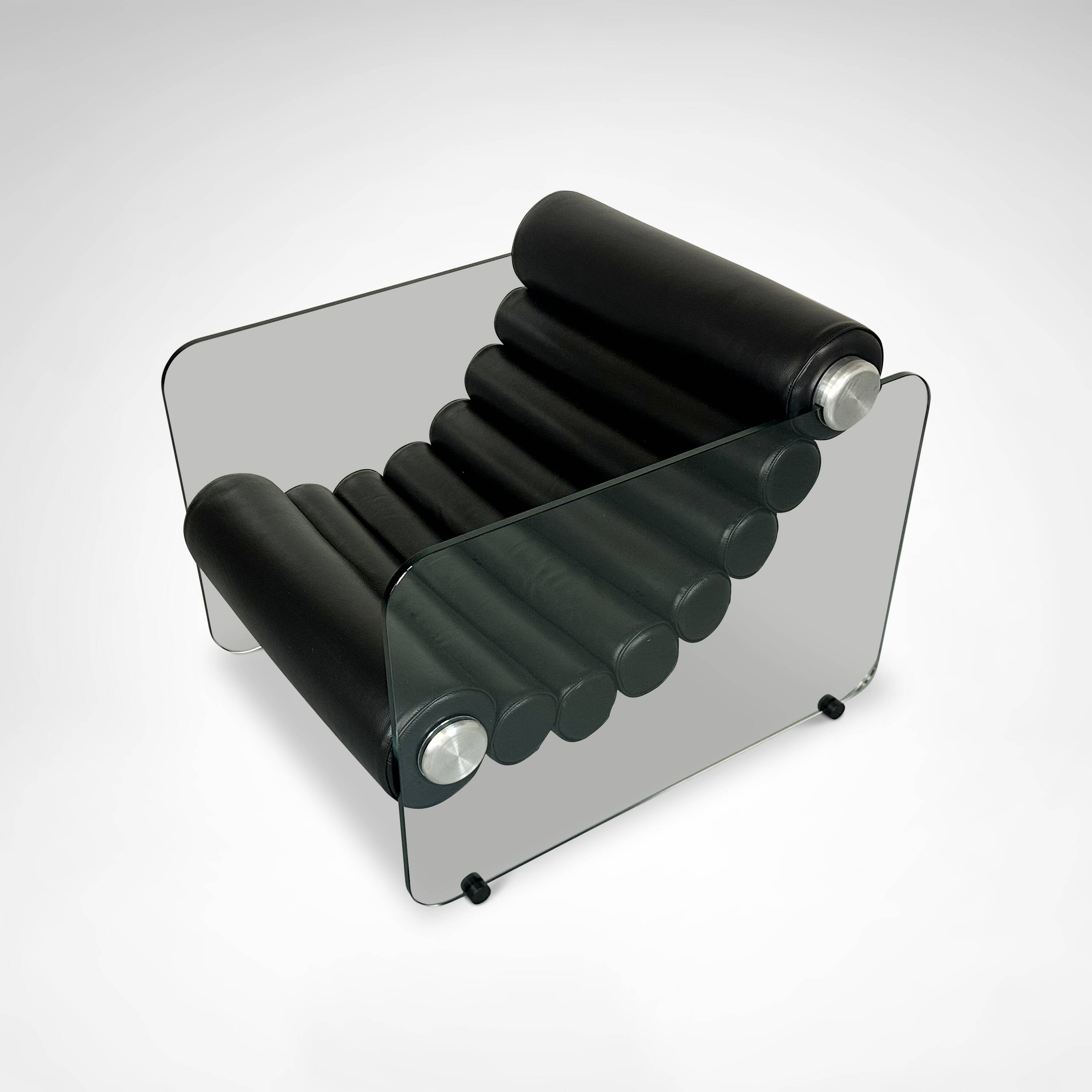 Hyaline leather and glass armchair by Fabio Lenci for Comfortline Italy 196.