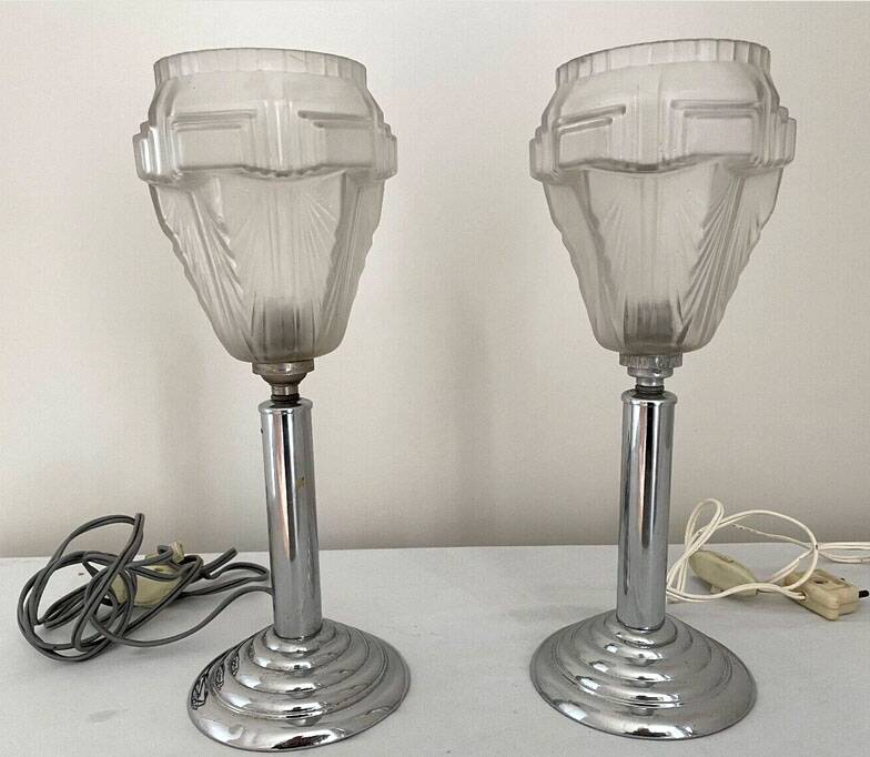 Lampe art déco, verre et inox