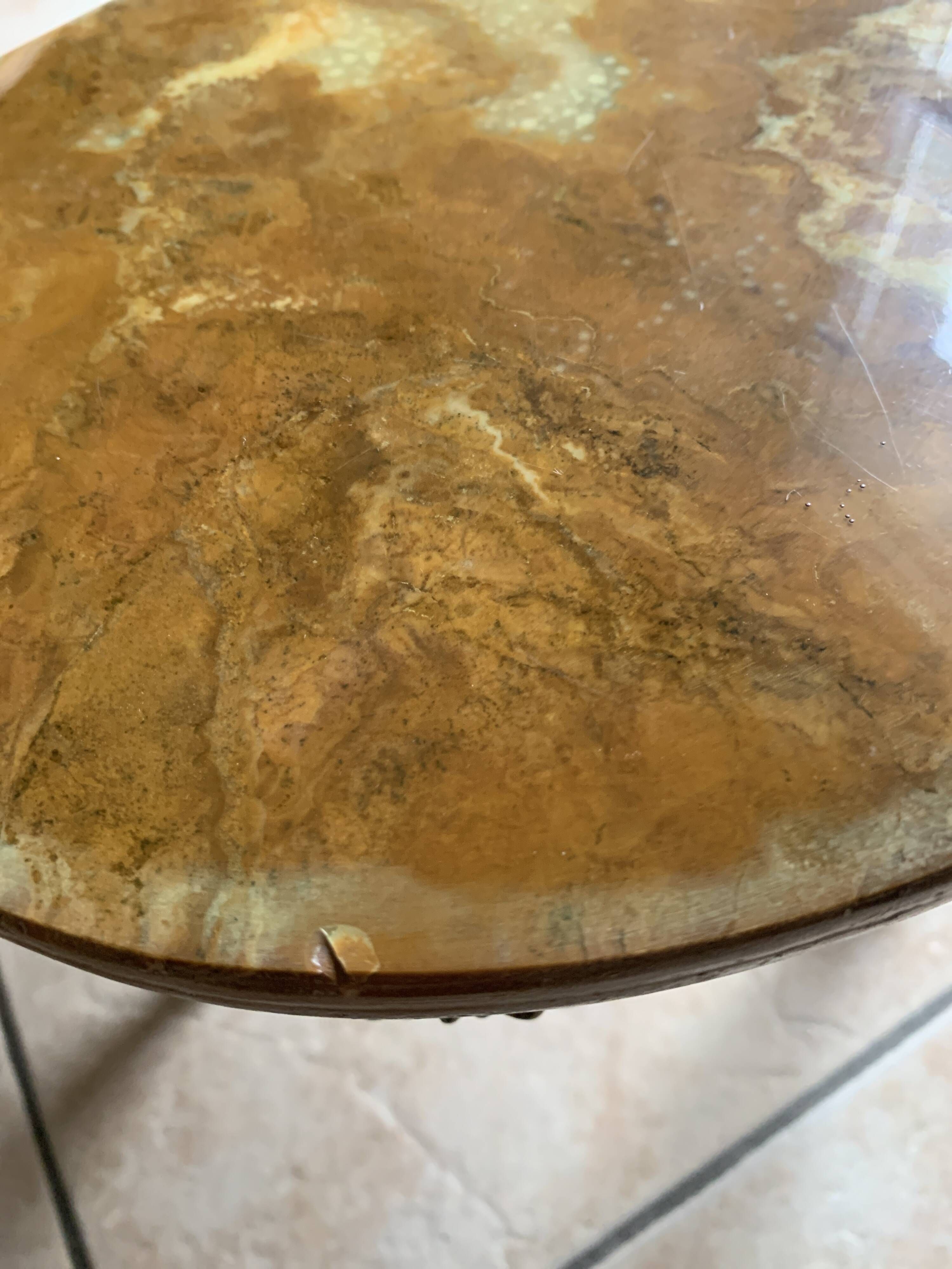 Lot of 3 marble and brass nesting tables.