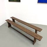 Pair of solid oak benches, winged legs, France, 1970s