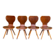 4 vintage Scandinavian dining chairs in curved walnut.