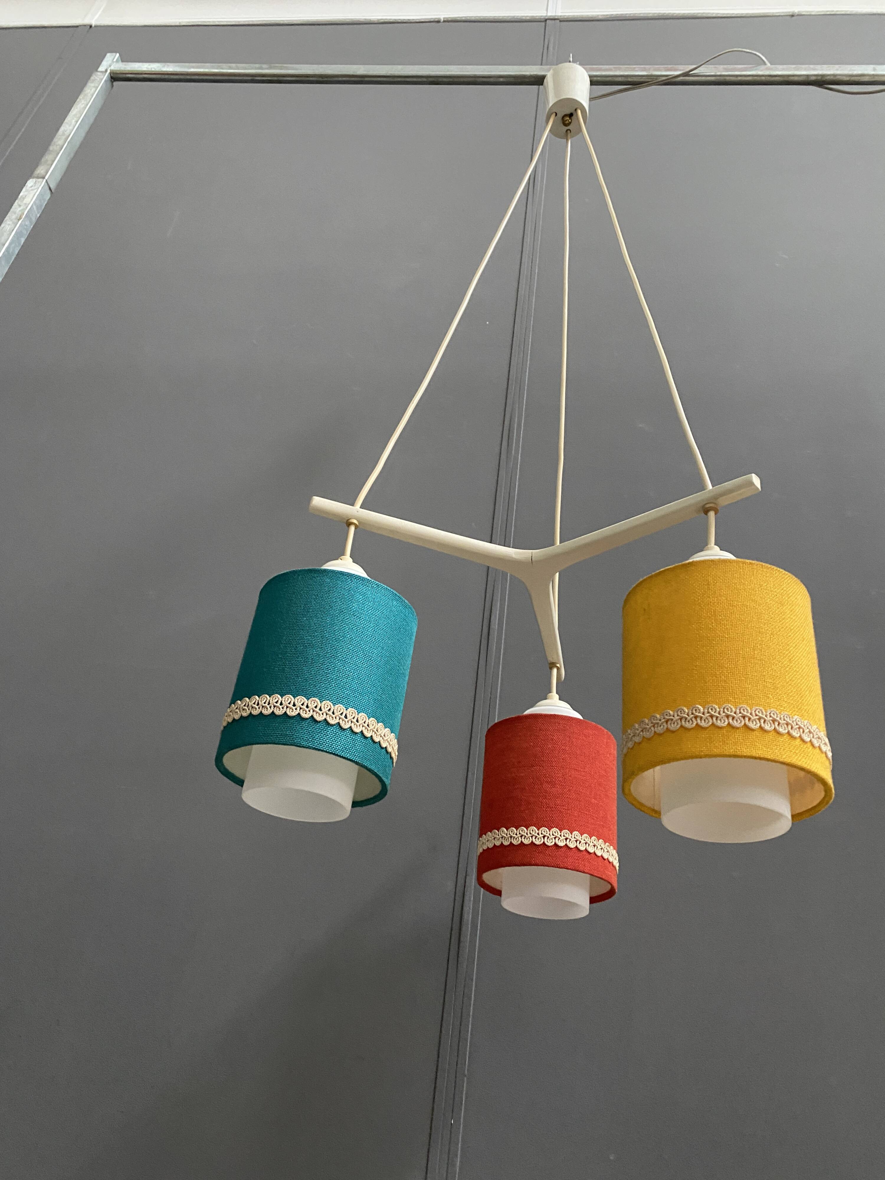 Pendant lamp 3 colorful shades 1960s