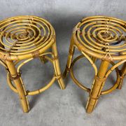 Paire de tabourets en rotin des années 70