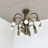 large 12-armed solid Brass ceiling light Chandelier by WKR Lights, Germany 1970s
