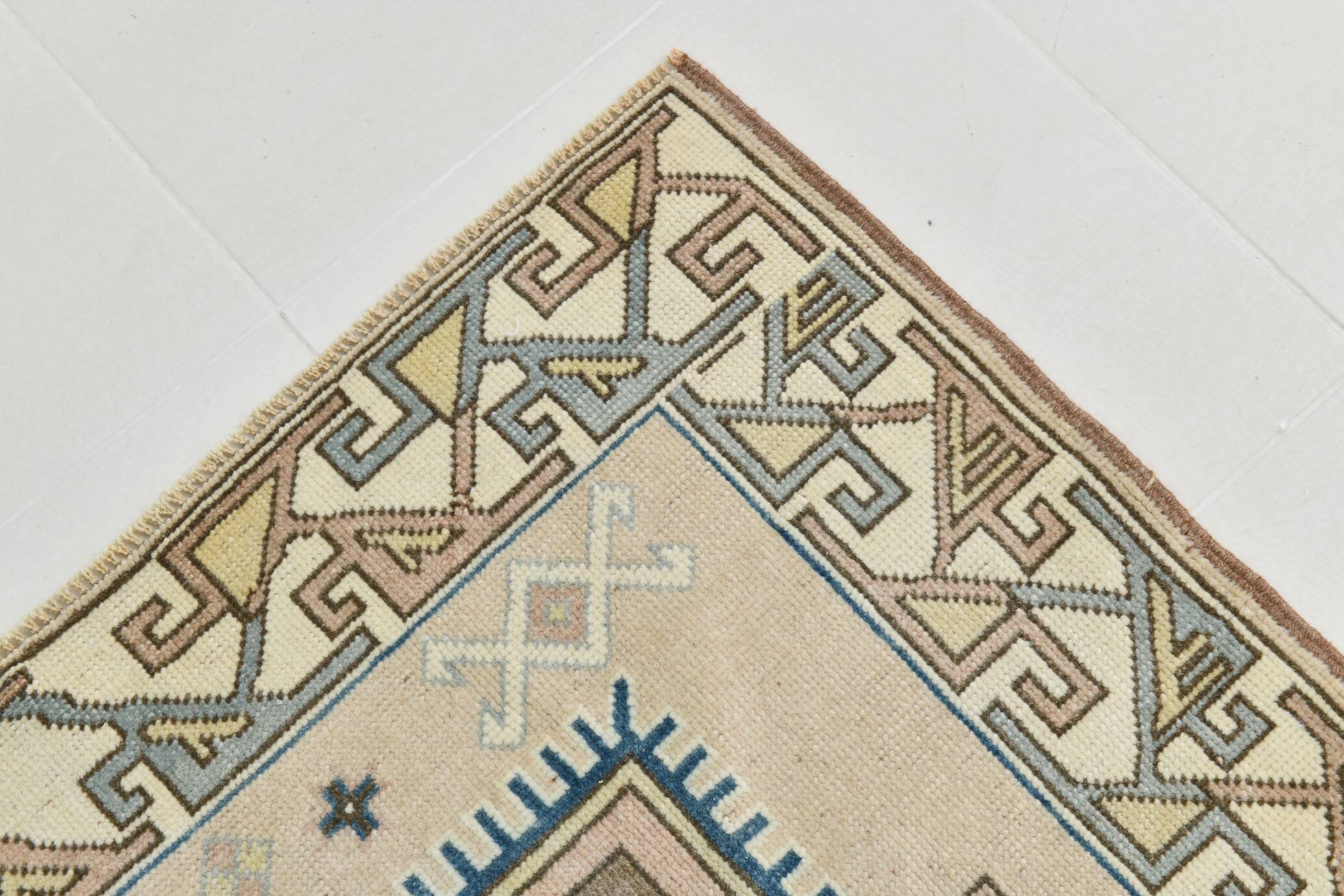 3x6 Cream Blue Oriental Vintage Rug, 109x187Cm