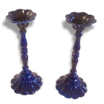 Vintage enameled cast-iron candleholders