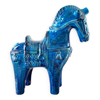 Ceramic Horse by Aldo Londi for Bitossi Italy 1960 Mid-Century Blue Vintage