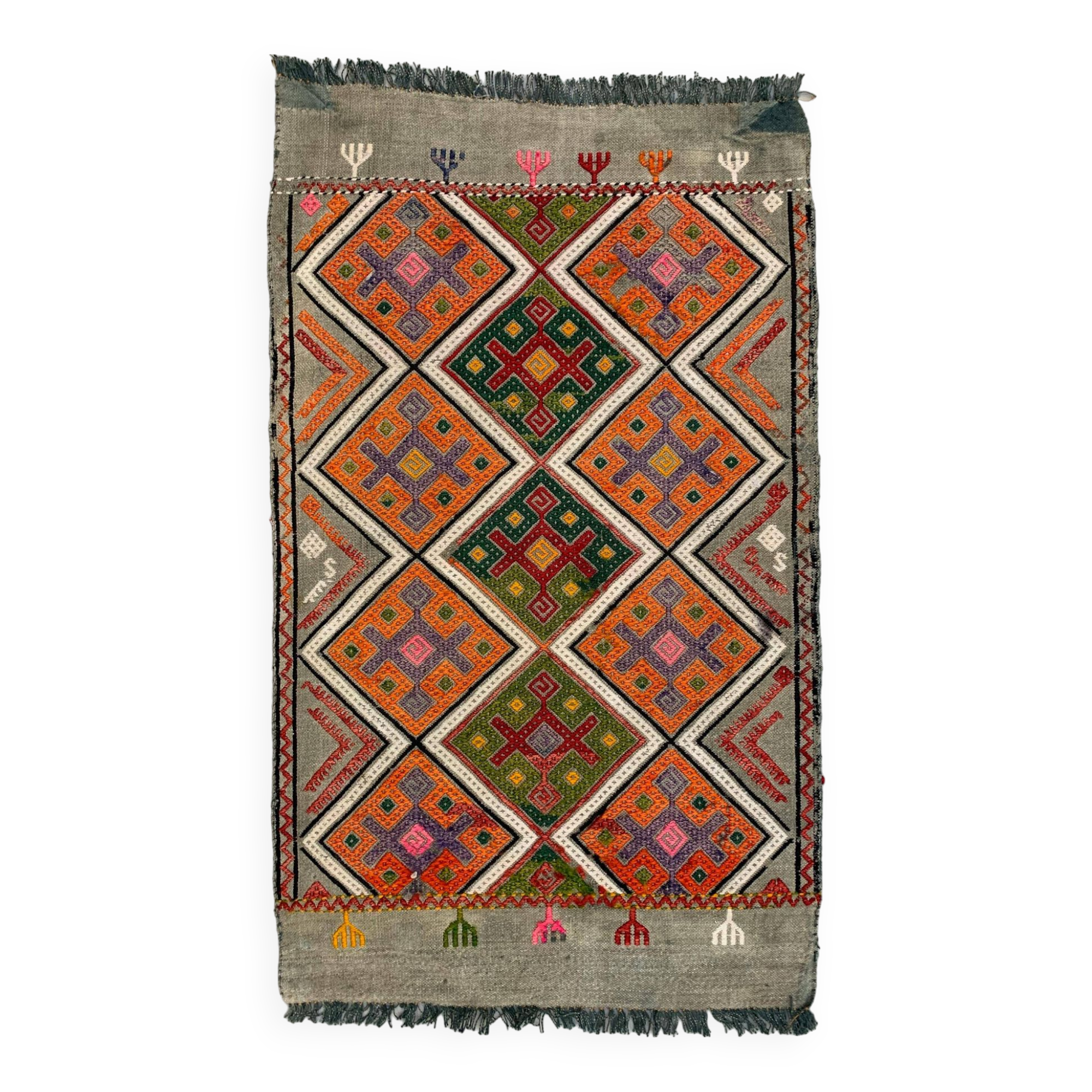 Vintage Turkish Mini Kilim 90x51 cm Wool Small Kelim Runner, shabby Chic