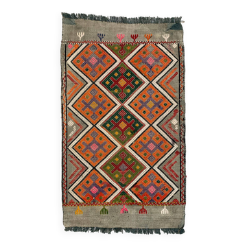 Vintage Turkish Mini Kilim 90x51 cm Wool Small Kelim Runner, shabby Chic