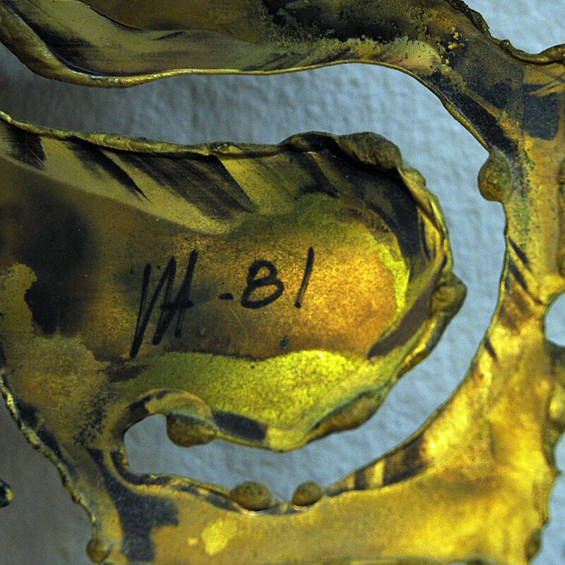 Swedish Brutalist Brass Flower wall lamp by Ingemar Alinder, Lerum 1980s