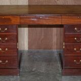 Antique Hardwood Desk with Leather Top and Slanted Drawer