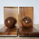 Pair of solid wood bookends with turned spheres – Minimalist design