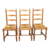 3 solid wood straw chairs, firm type, high back