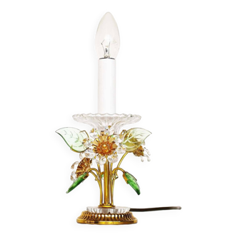 Incroyable lampe de table Floral dorée et cristal par Palwa