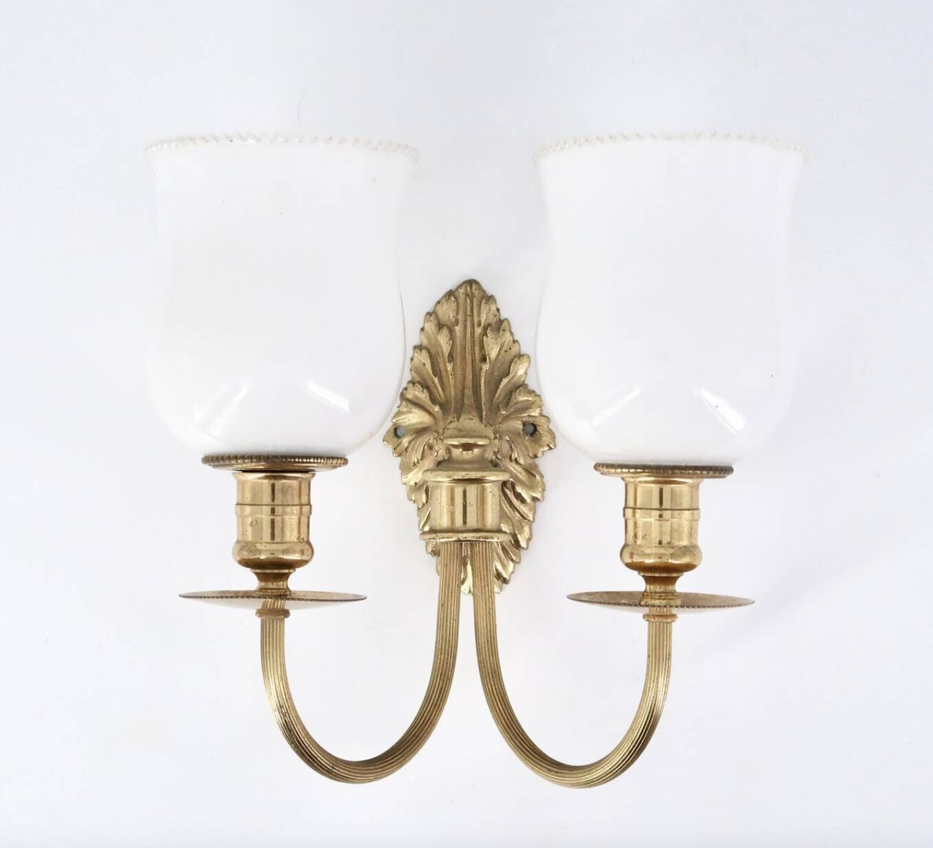 Applique double en laiton et verre opaque, années 50